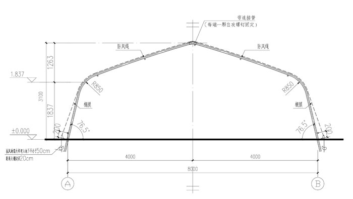 8米寬簡(jiǎn)易大棚圖紙